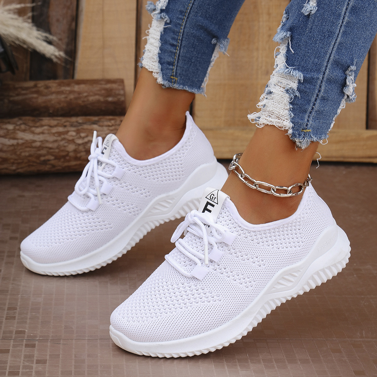 Breathable Mesh Lace Up Athletic