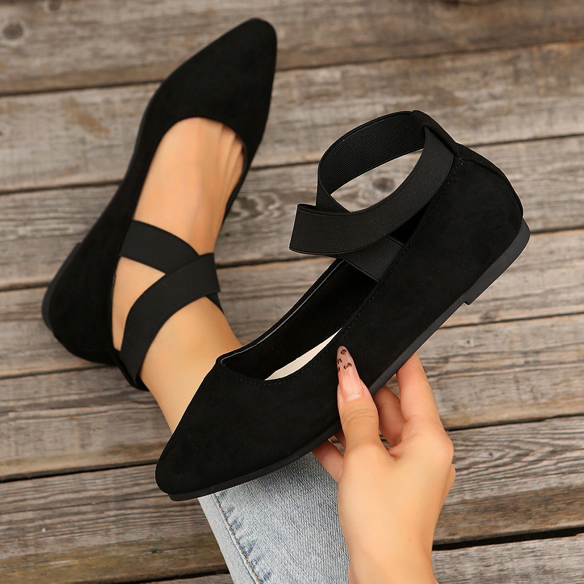 Crisscross Point Toe Flat Slip-Ons