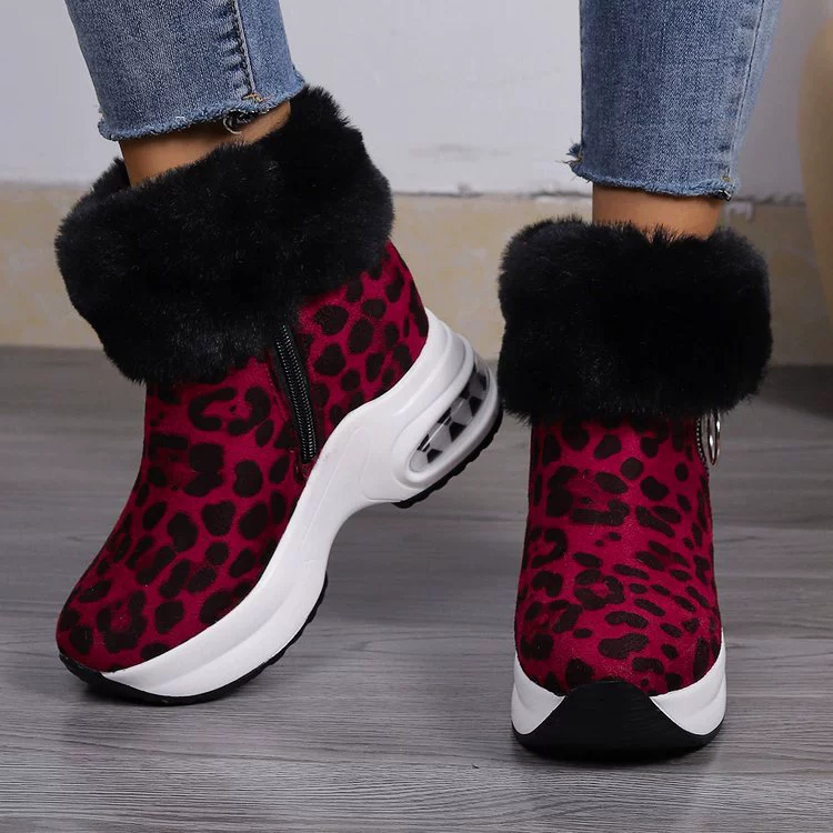 Fuzzy Side Zipper Platform Ankle Boots