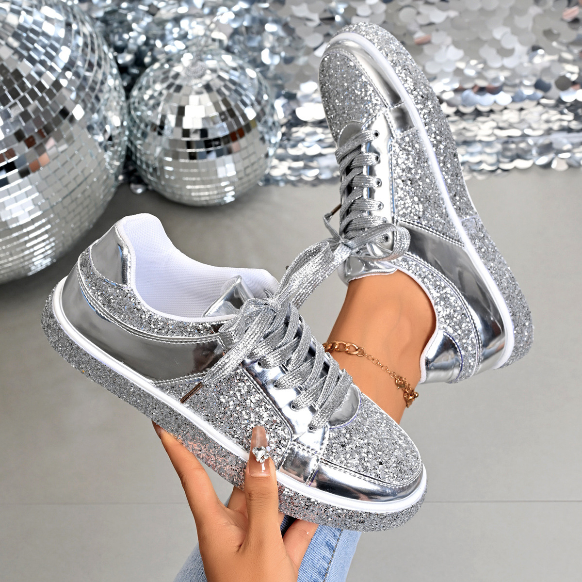 Sequin Lace Up Sneakers