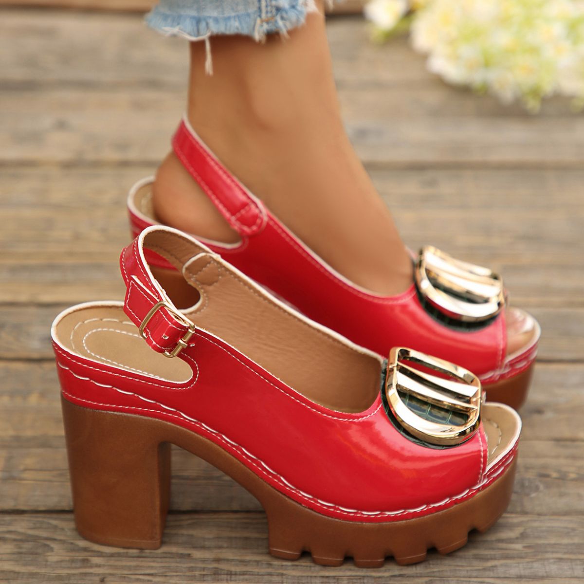 Open Toe Block Heels Sandals