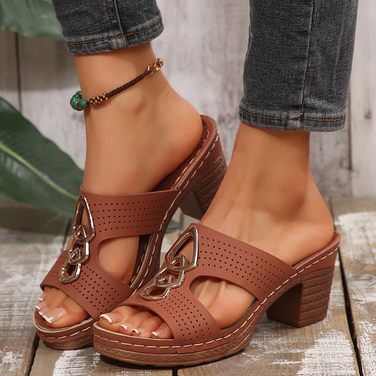 Open Toe Block Heel Sandals