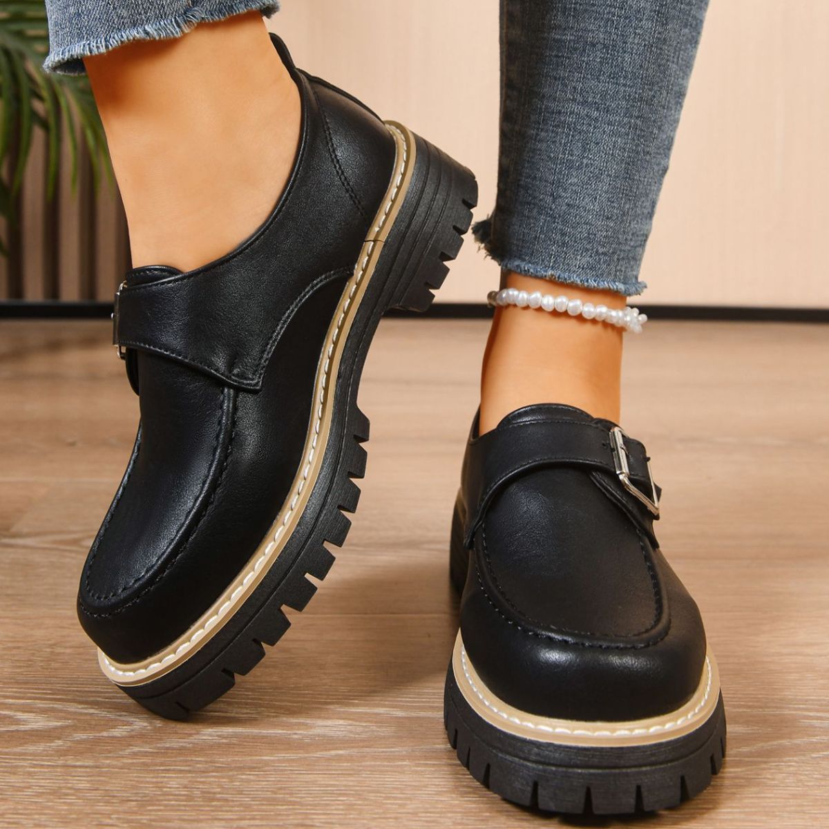 Round Toe Buckle Loafers