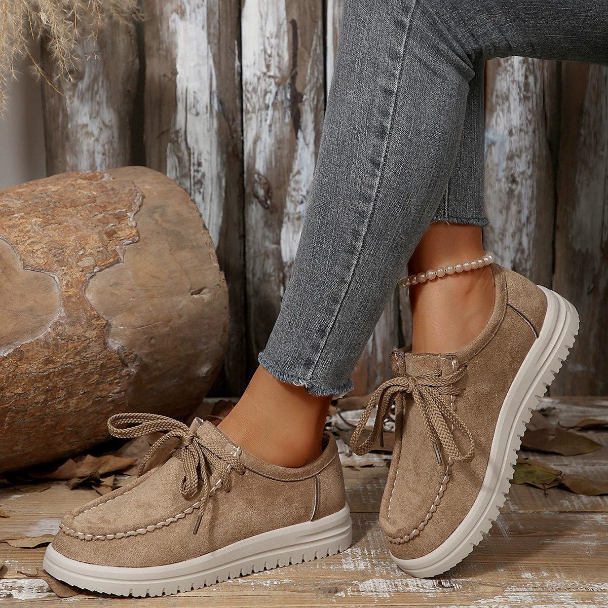 Lace-Up Round Toe Loafers