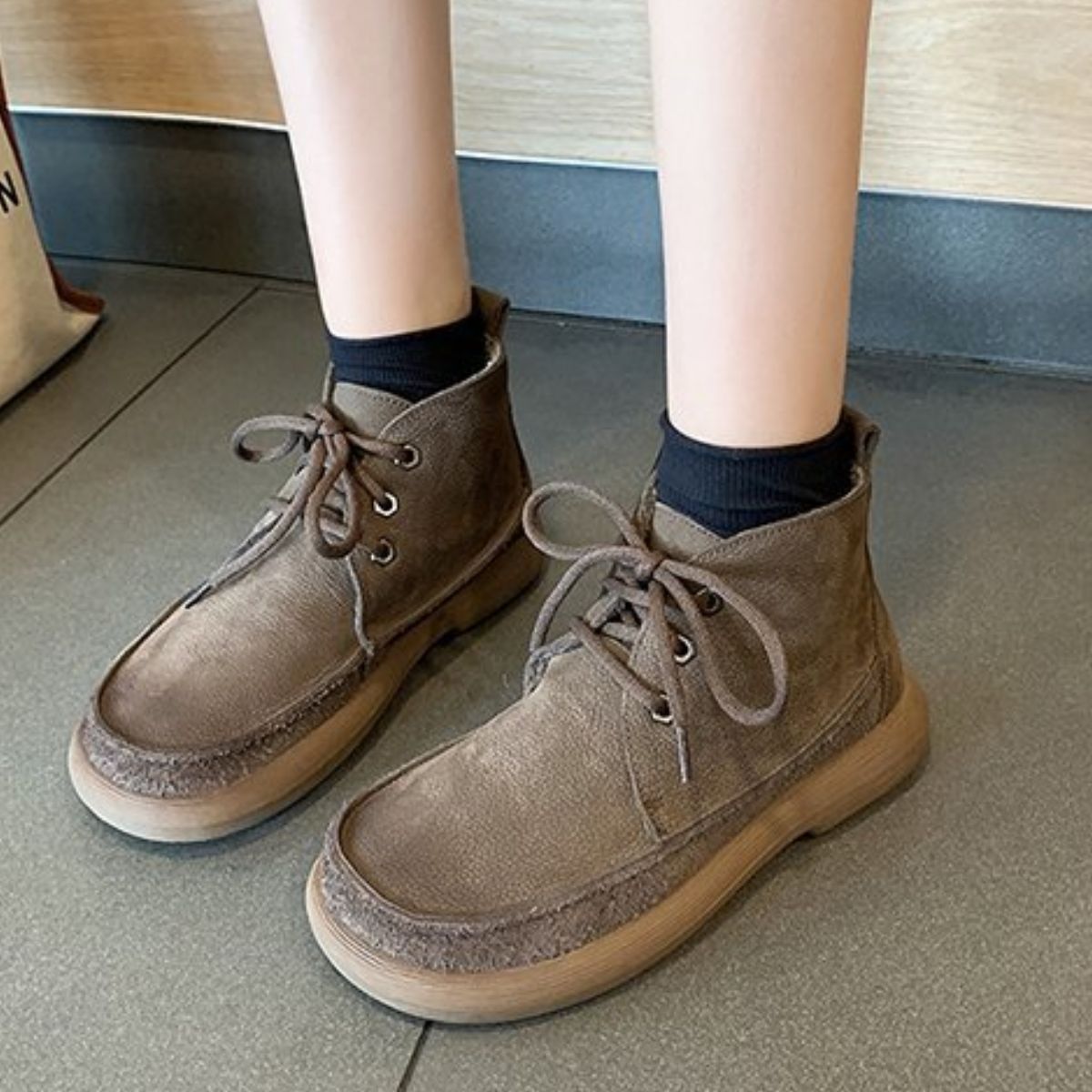 Round Toe Lace-Up Ankle Boots