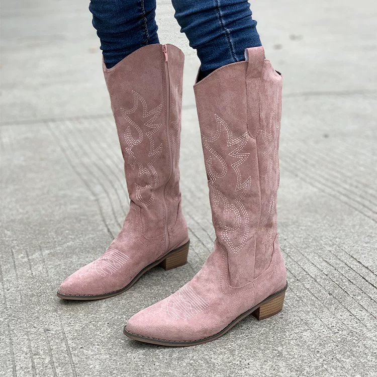 Point Toe Block Heels Boots