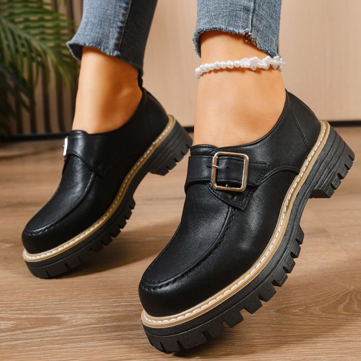 Round Toe Buckle Loafers