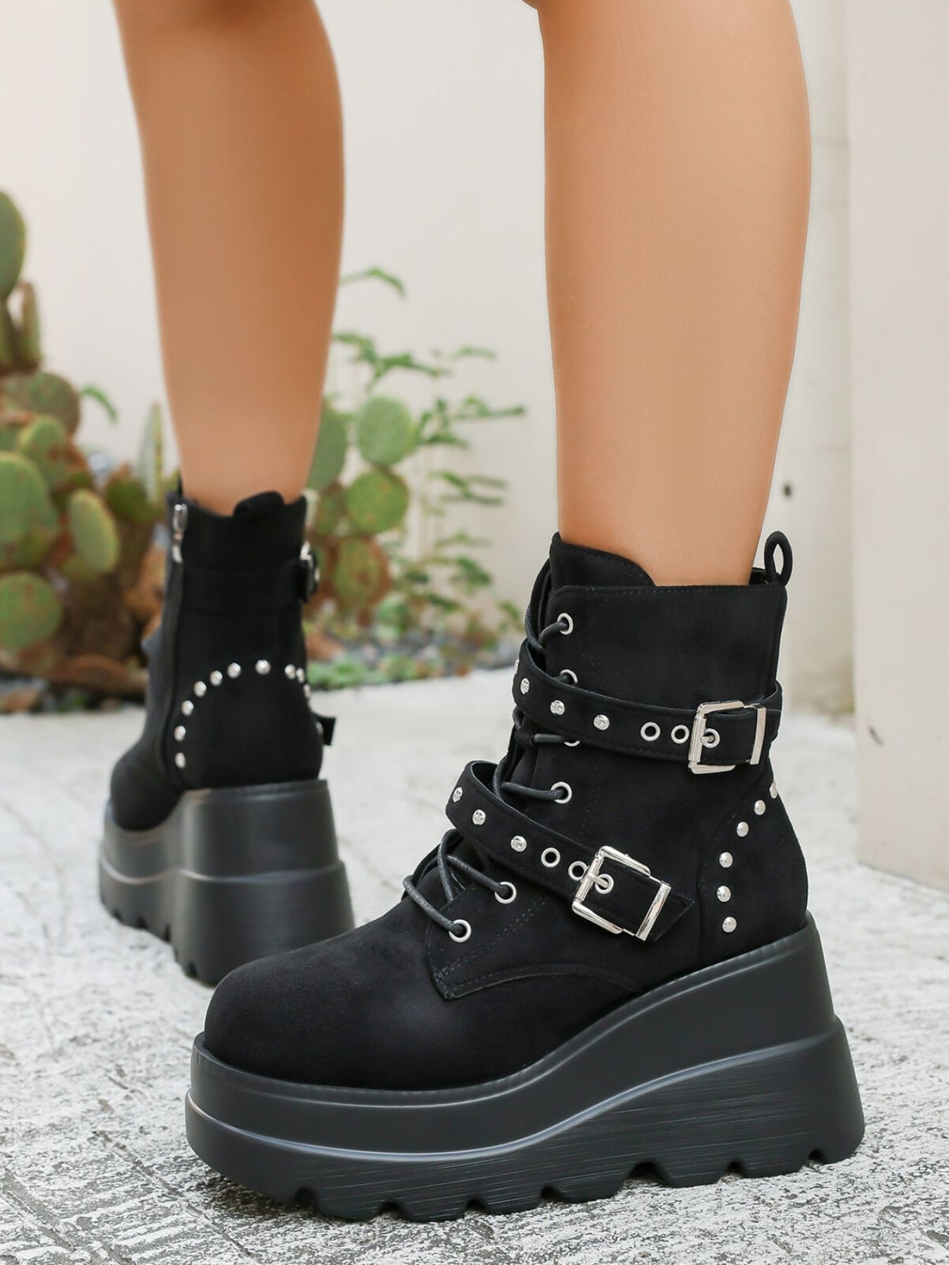 Lace Up Platform Wedge Boots