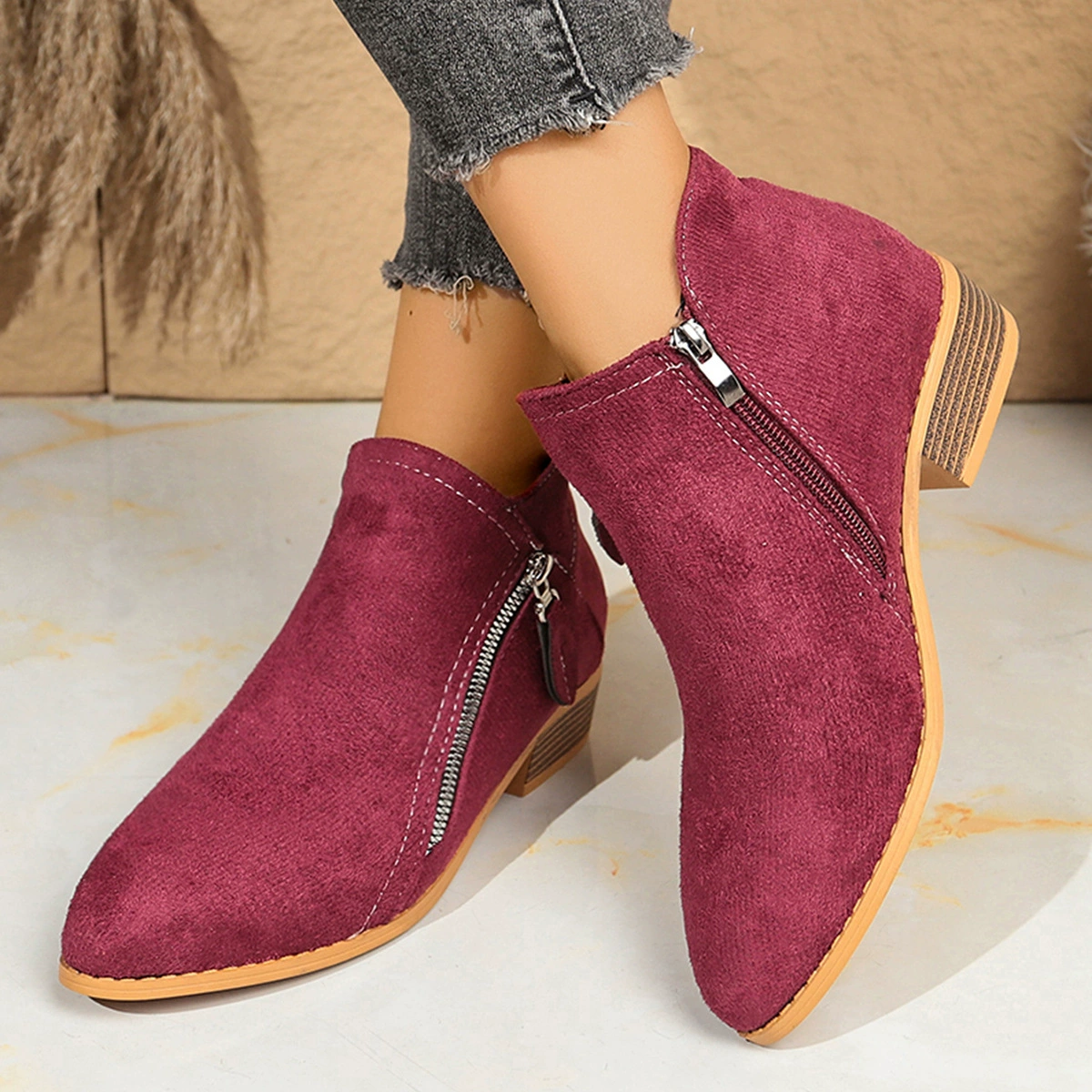 Point Toe Block Heels Boots
