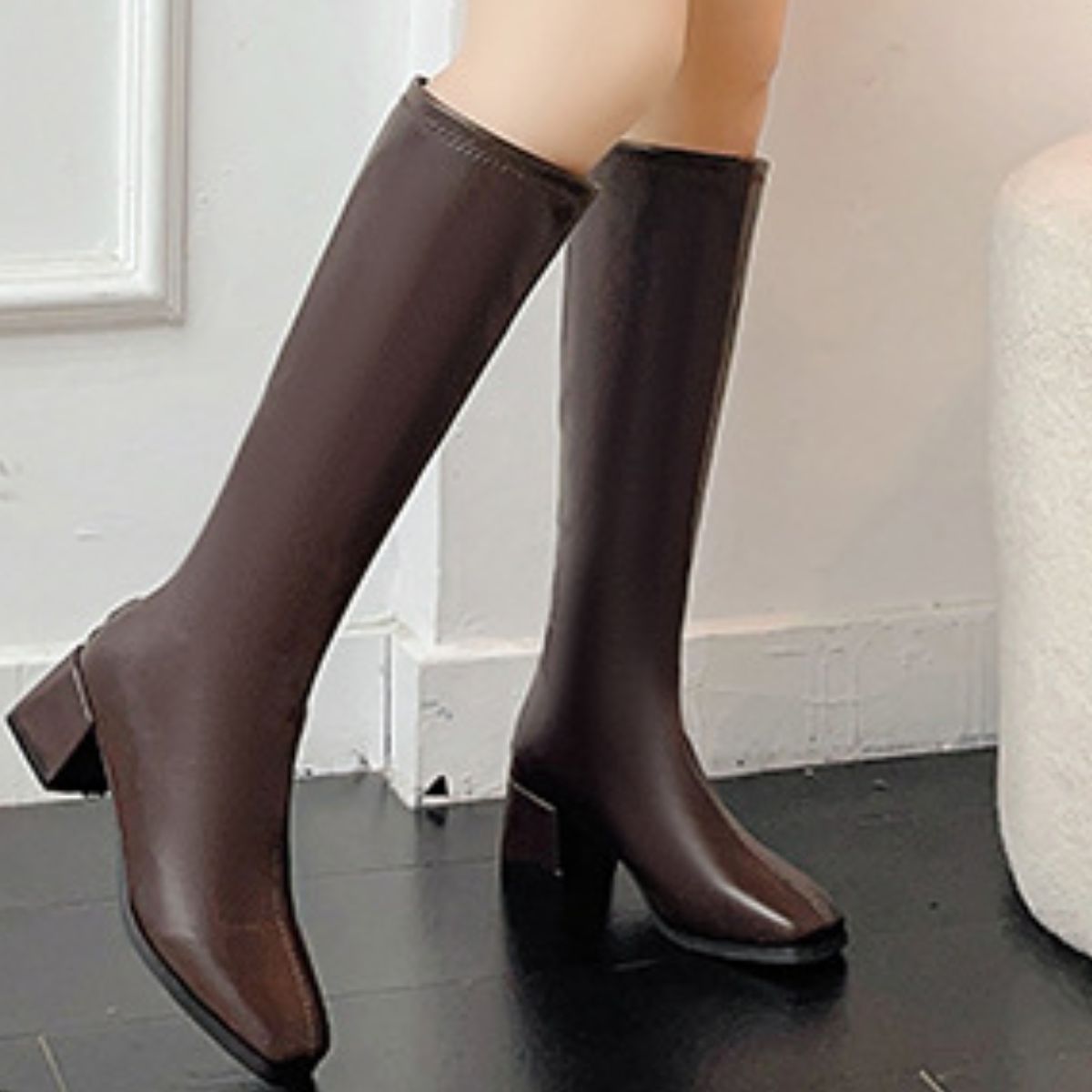 Square Toe Block Heels Boots