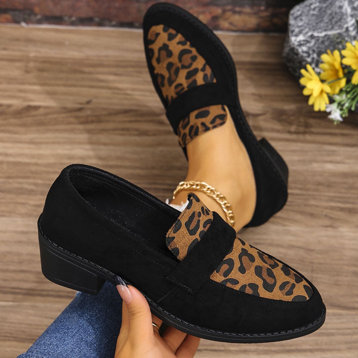 Leopard Point Toe Flat Slip-Ons