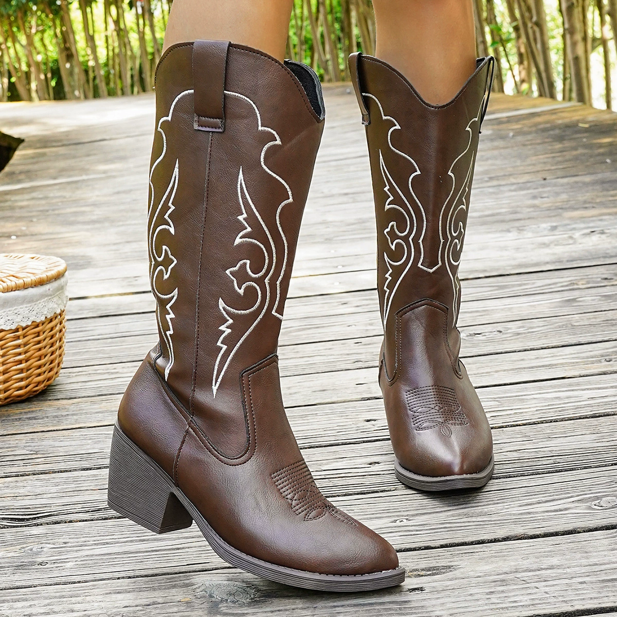 Point Toe Block Heels Boots