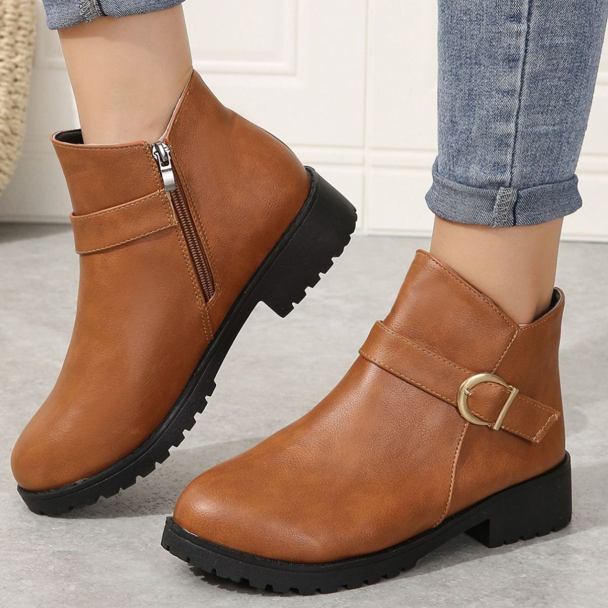Round Toe Block Heels Boots