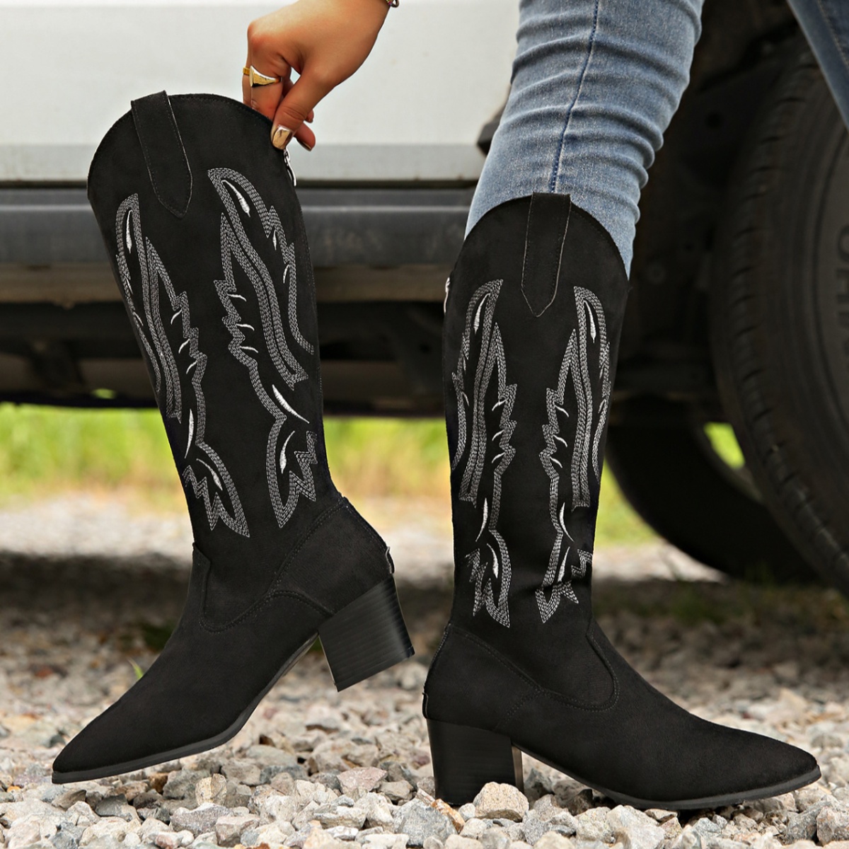 Point Toe Block Heels Boots