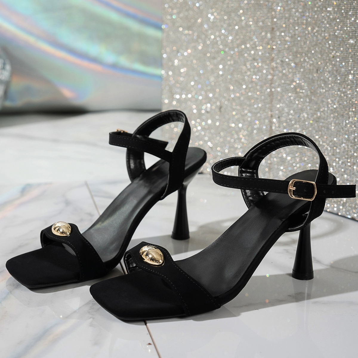 Open Toe Flare Heels Sandals
