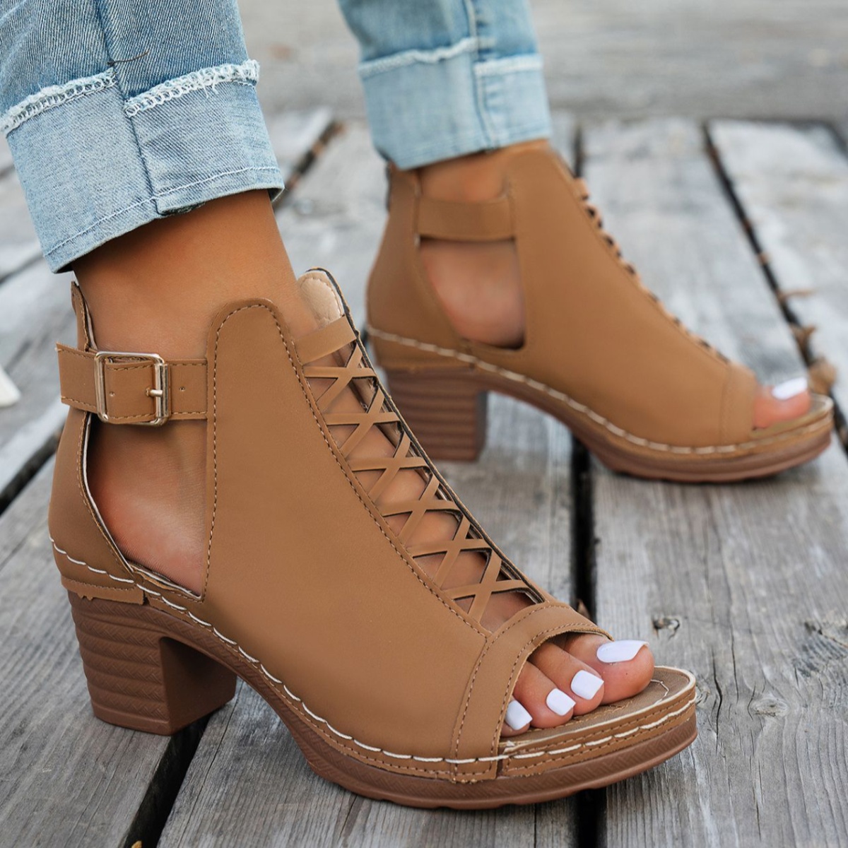 Buckle Block Heels Sandals