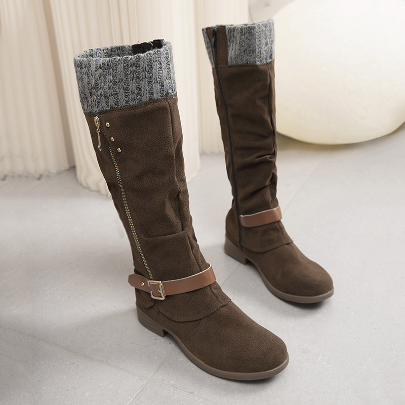 Knee High Slouch Boots with Knit Cuff
