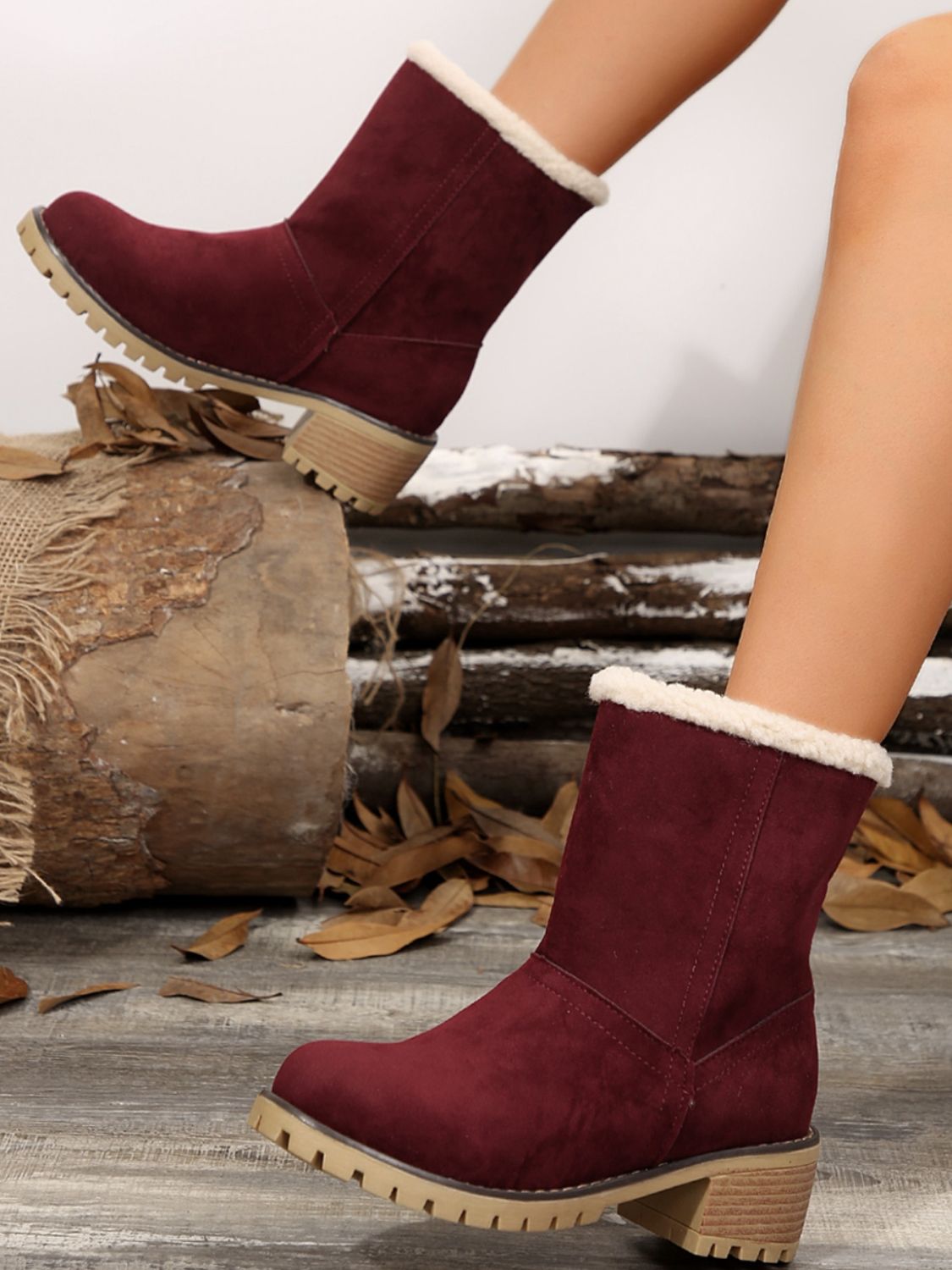 Thermal Fuzzy Block Heel Boots