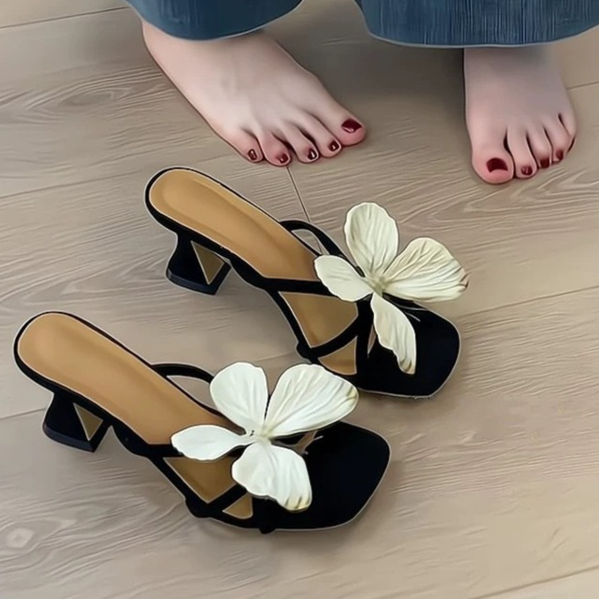 Open Toe Flare Heels Sandals