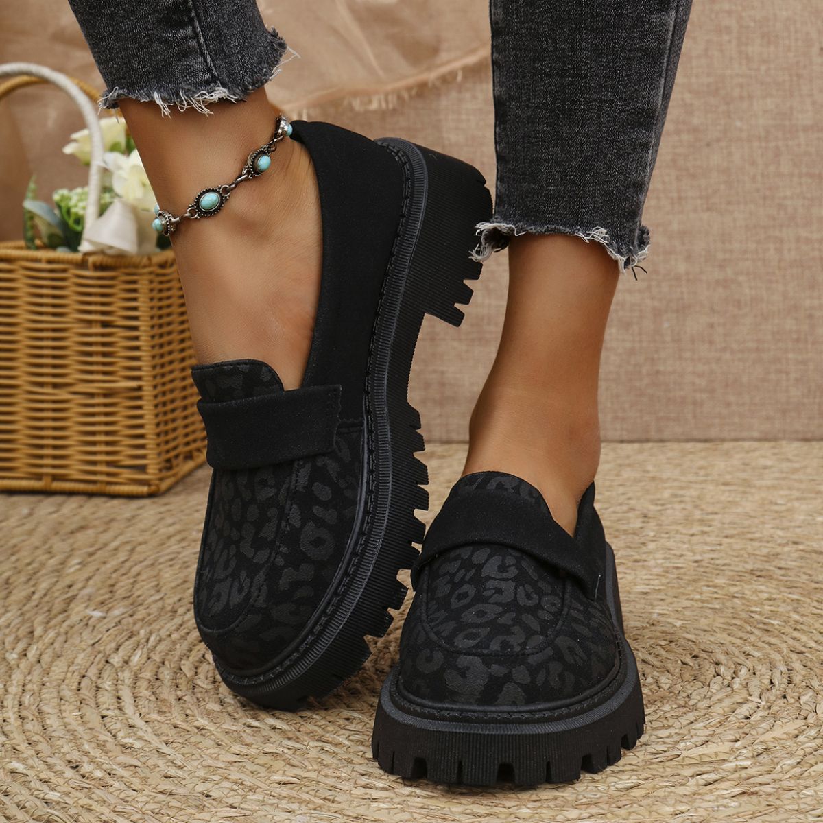 Leopard Round Toe Platform Slip-Ons