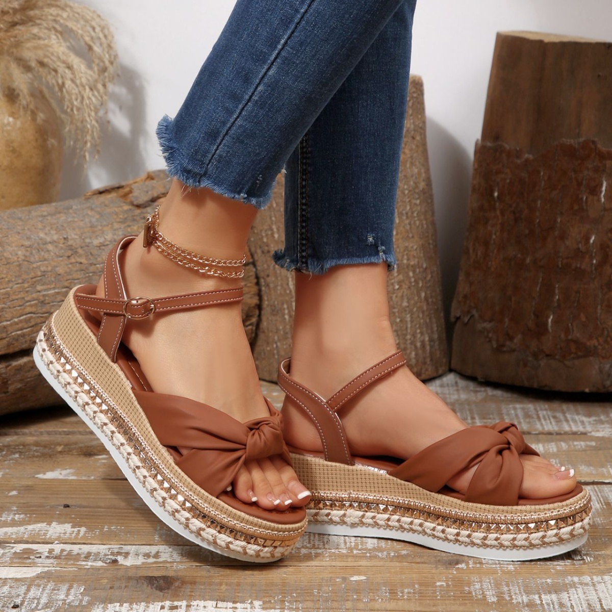 Bow Knot Platform Wedge Sandals