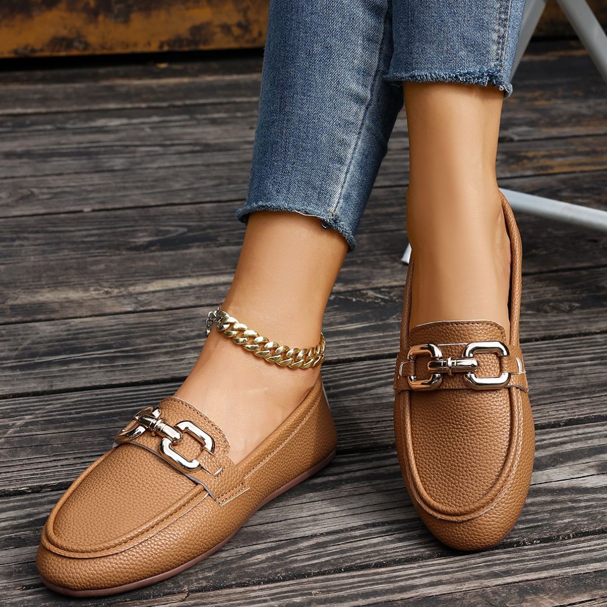 Buckle Decor Round Toe Slip-Ons