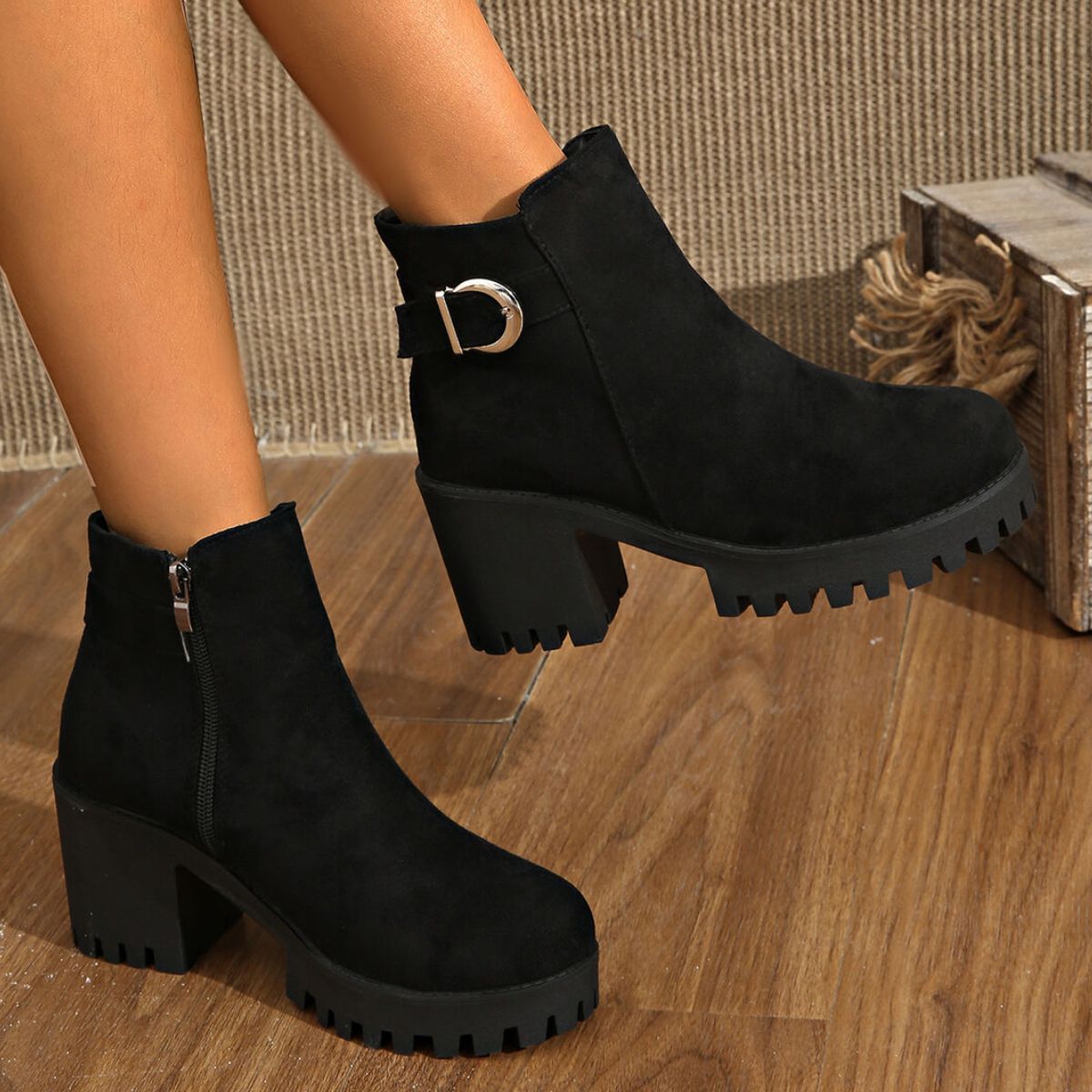Round Toe Block Heels Boots