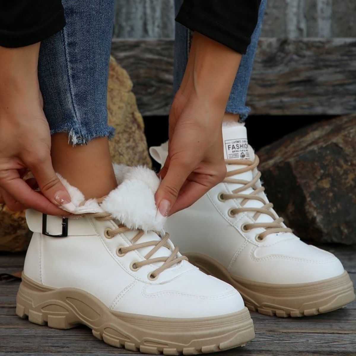 Warm Lined Ankle Boots with Buckle Detail