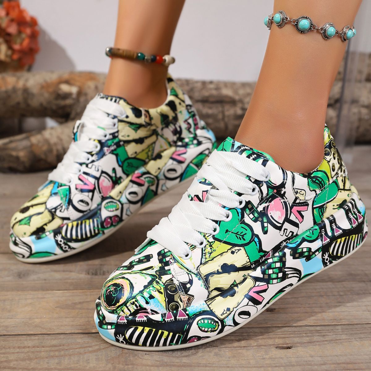 Abstract Print Lace Up Sneakers