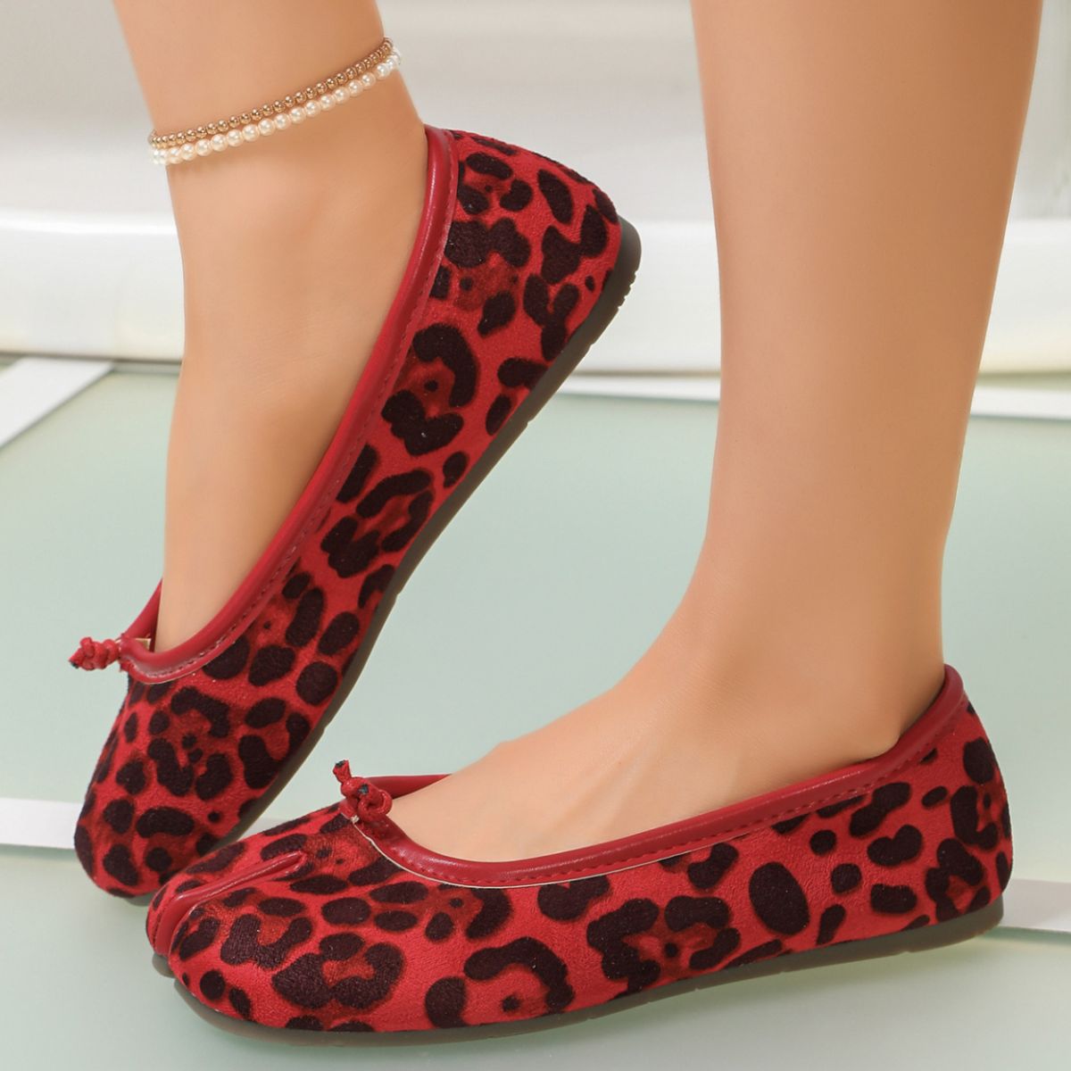 Split-Toe Leopard Print Slip-Ons
