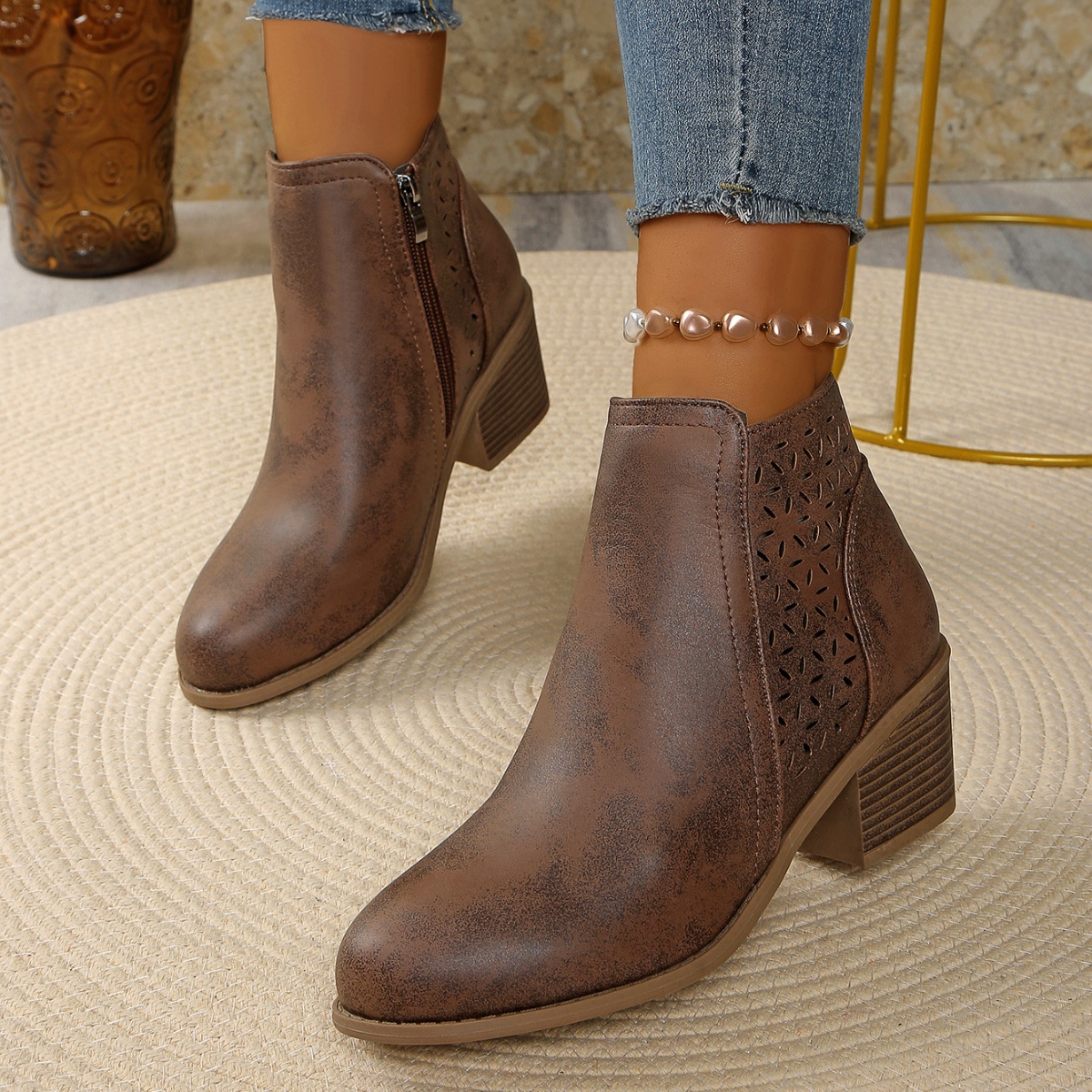 Point Toe Block Heels Boots