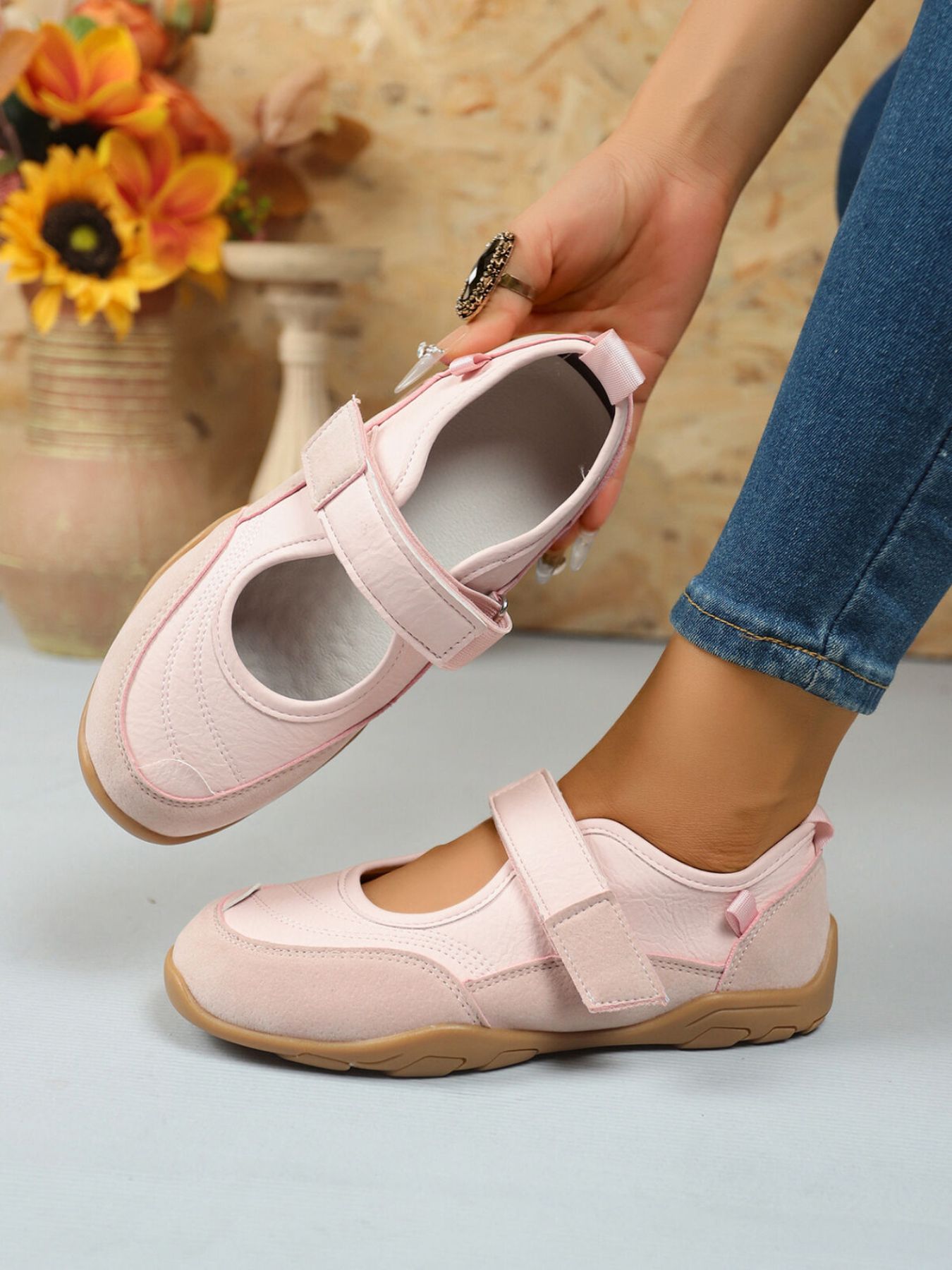 Round Toe Flats Velcro Strap Loafers