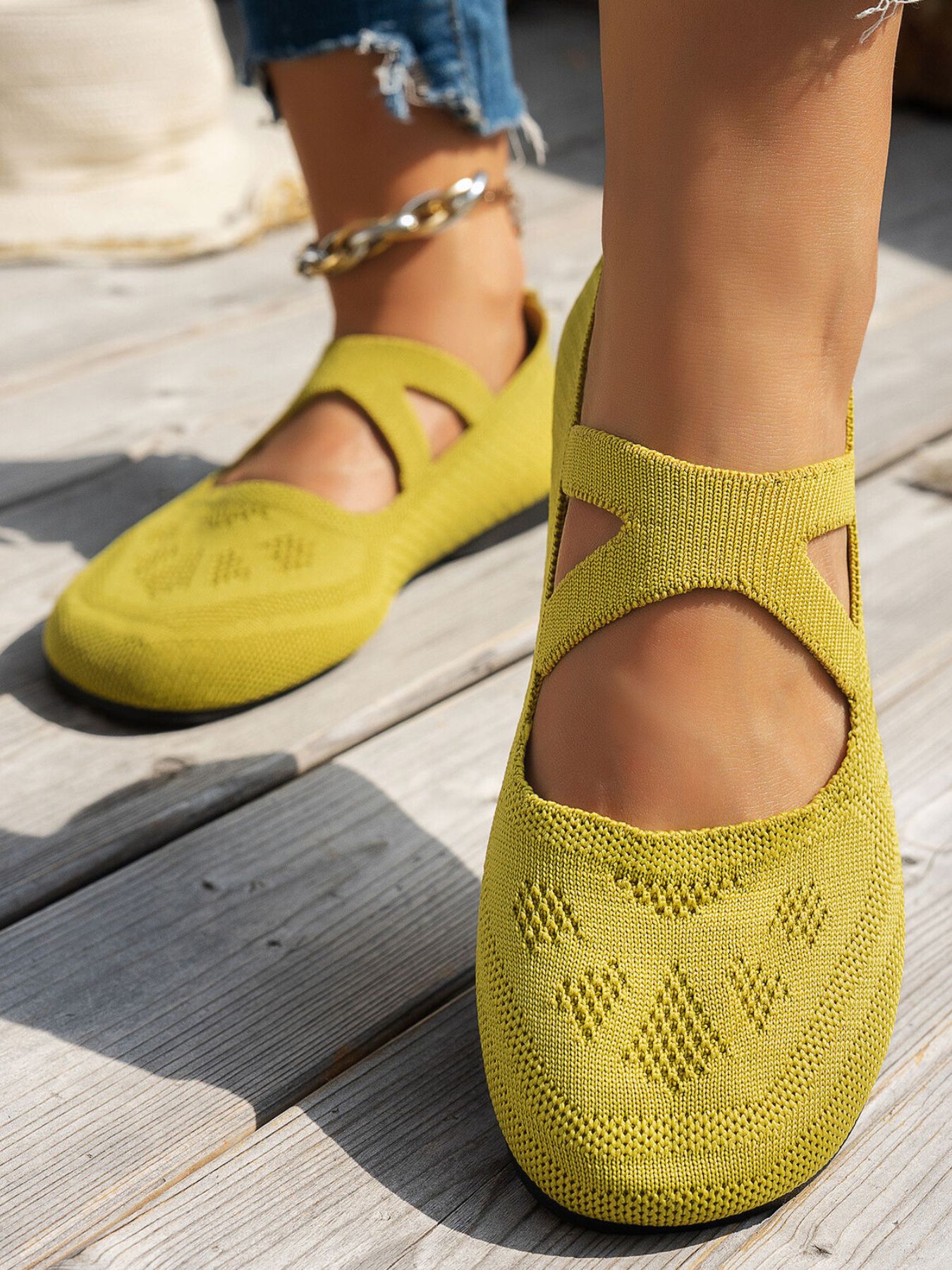 Knit Mary Jane Slip-On Loafers with Strap