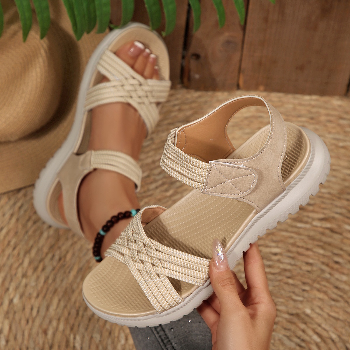 Open Toe Woven Strap Sandals