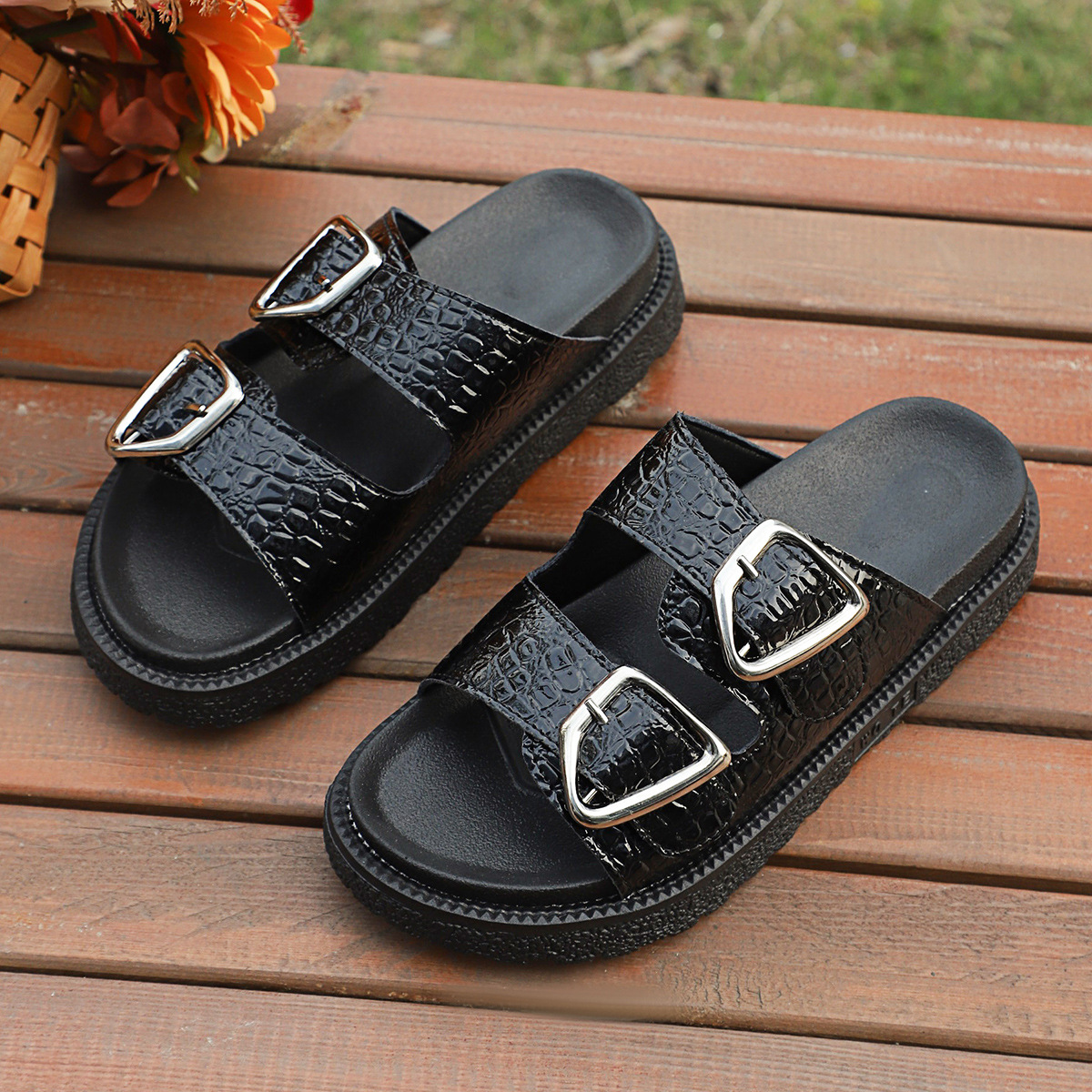 Double Buckle Platform Sandals