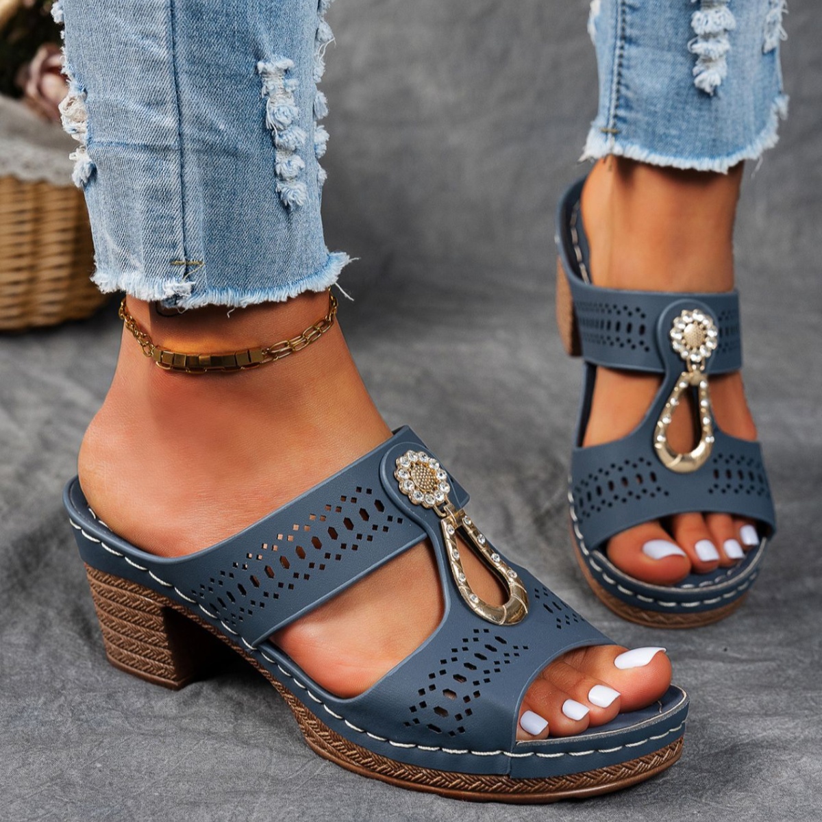 Open Toe Block Heels Sandals