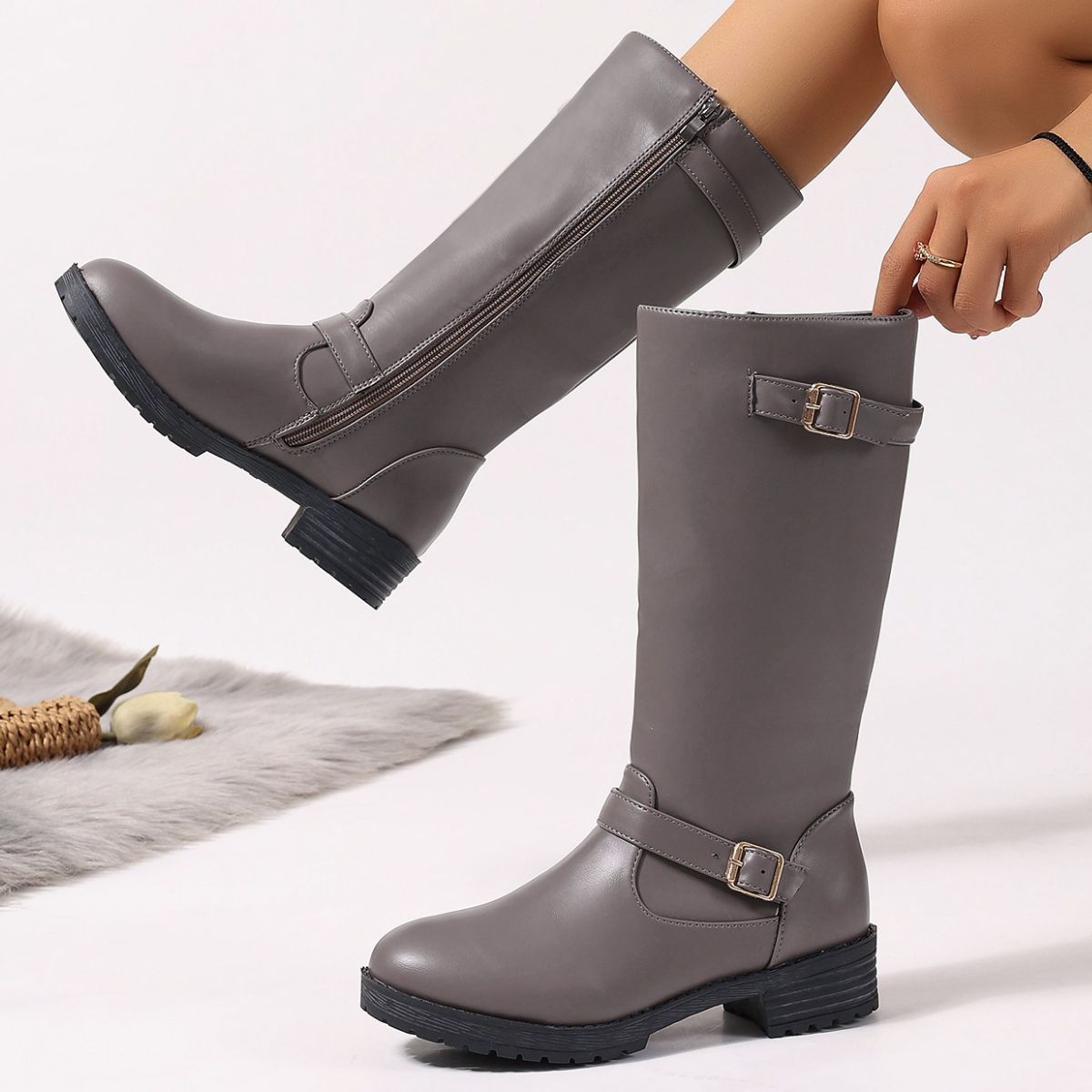 Round Toe Block Heels Boots