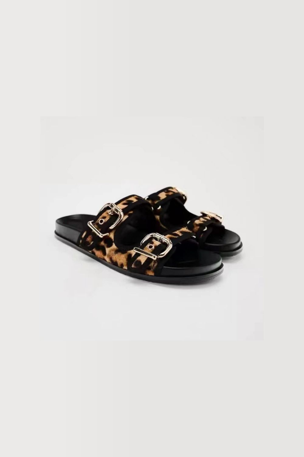 Leopard Double Duckle Open Toe Flats Sandals