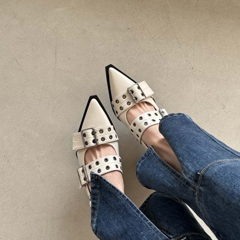 Point Toe Eyelet Buckle Slip-Ons