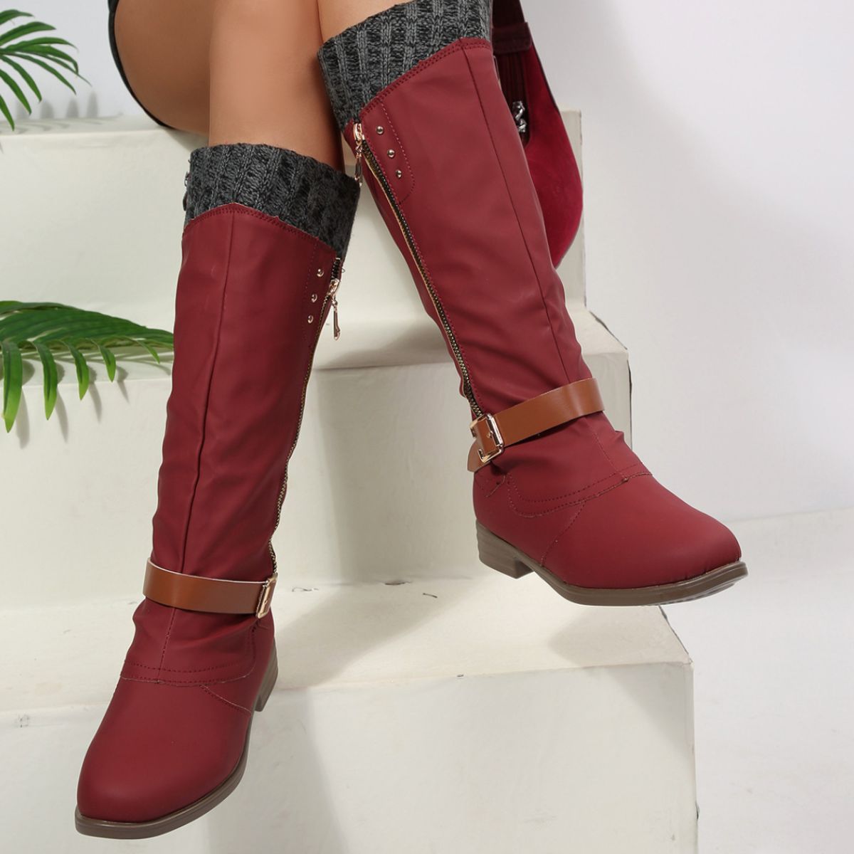 Round Toe Block Heels Boots