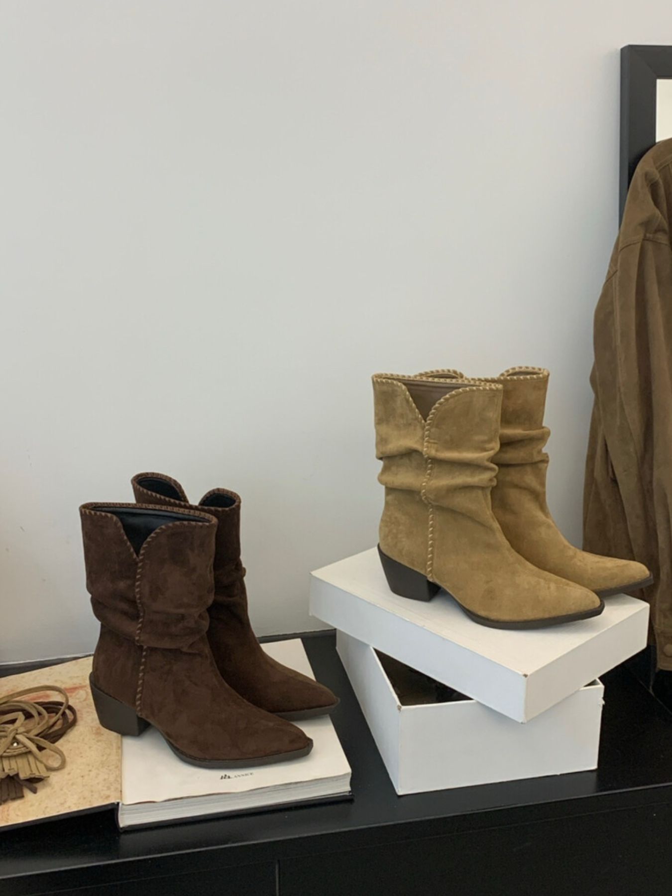 Point Toe Block Heels Boots