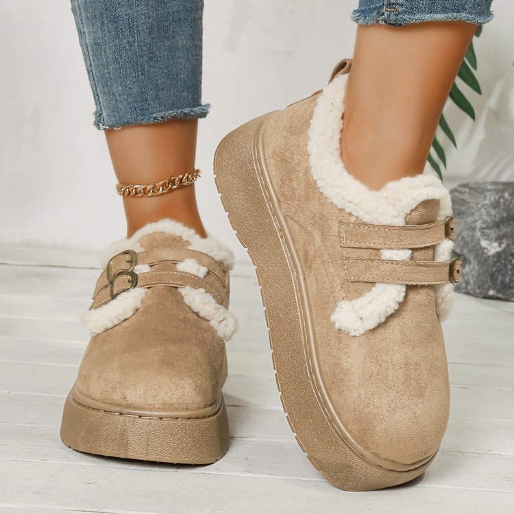 Buckle Strap Faux Fur Trim Platform Boots