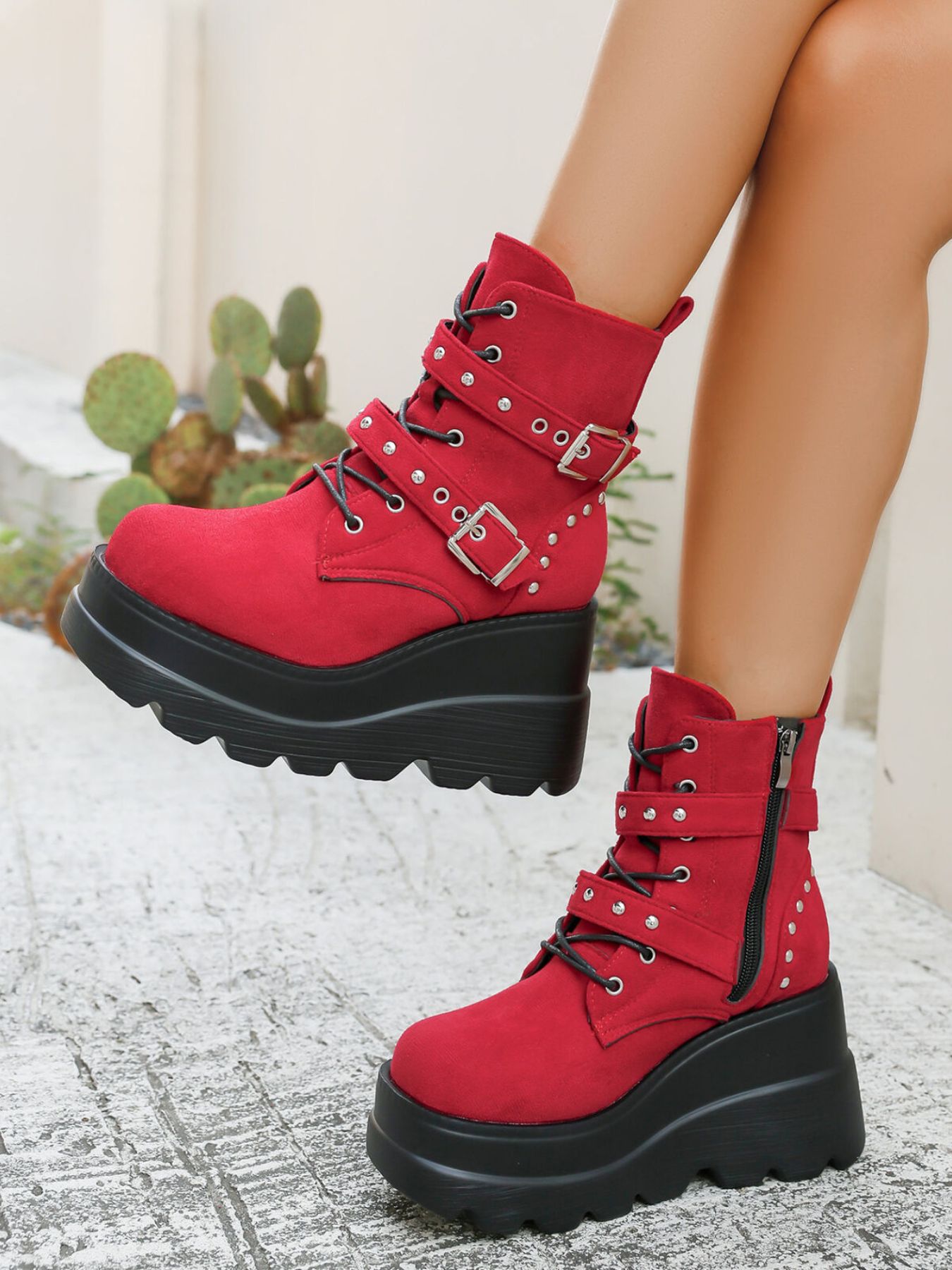 Lace Up Platform Wedge Boots