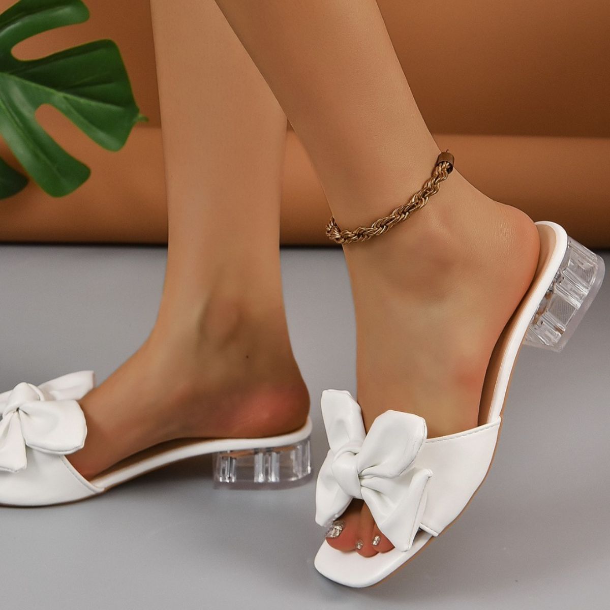 Bow Open Toe Block Heel Sandals