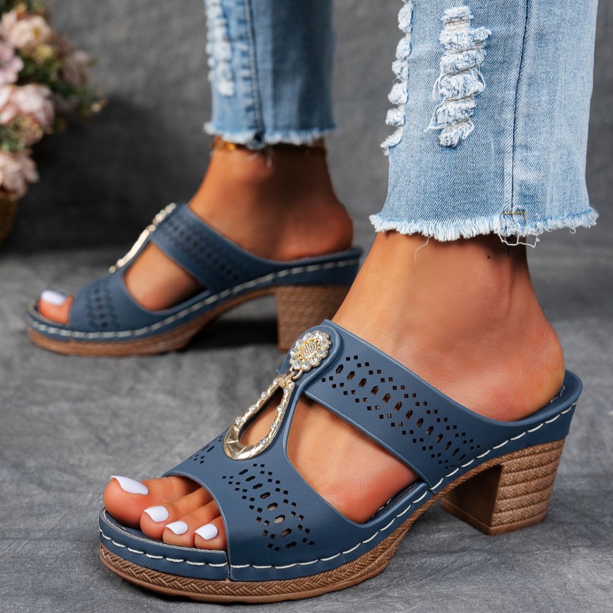 Open Toe Block Heels Sandals