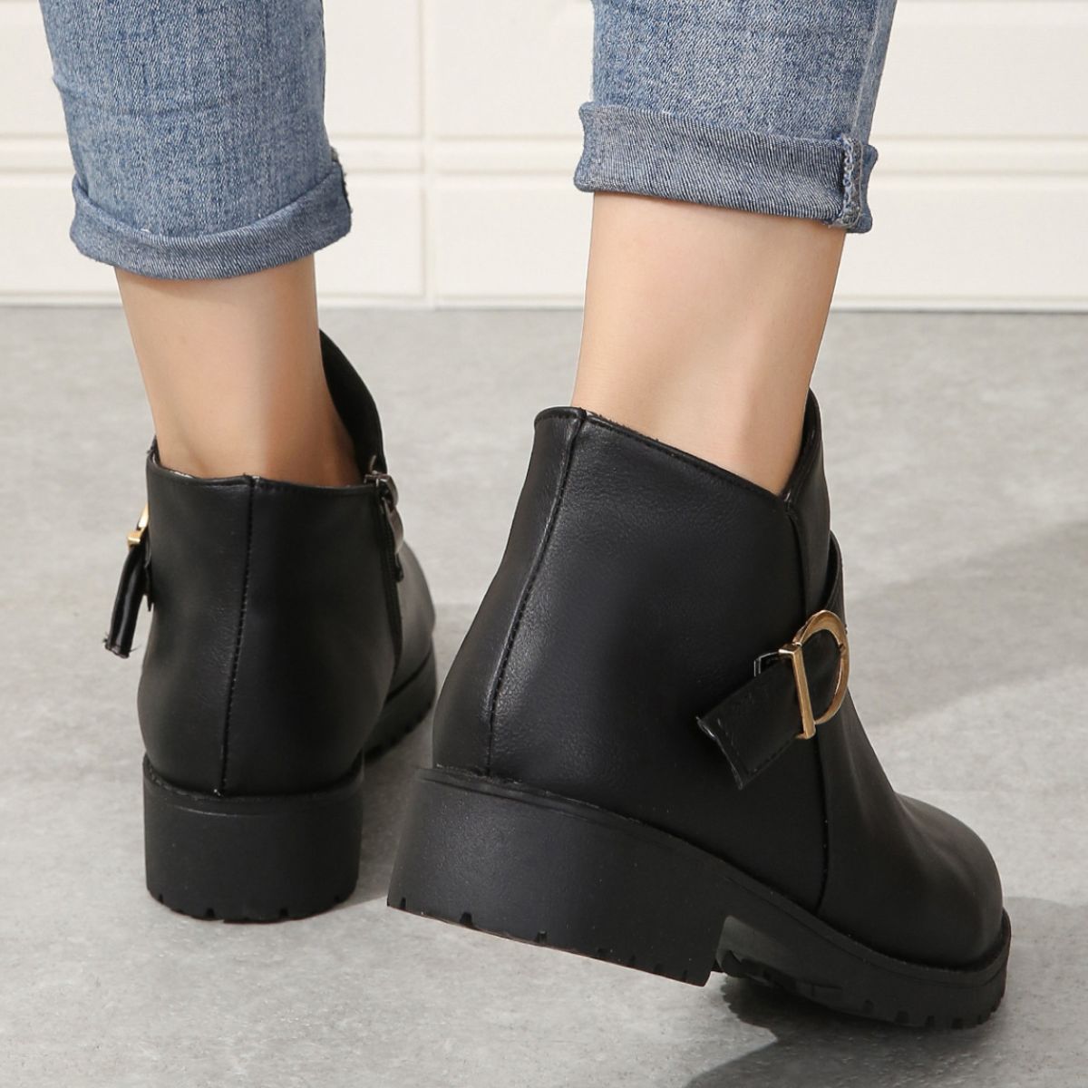 Round Toe Block Heels Boots