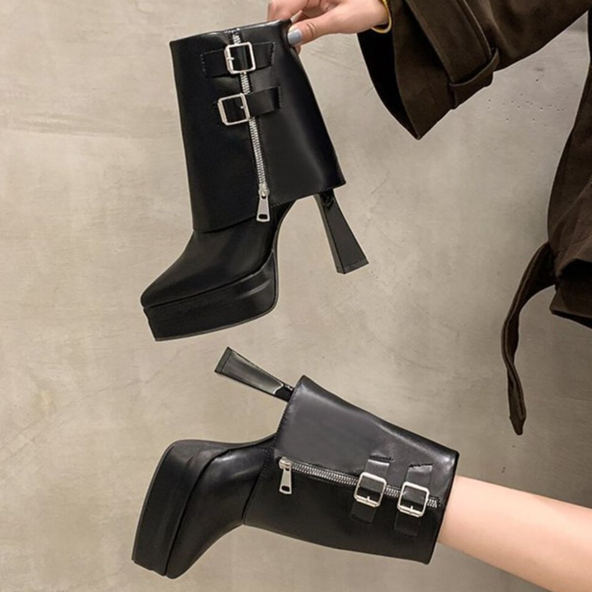 Point Toe Block Heels Boots