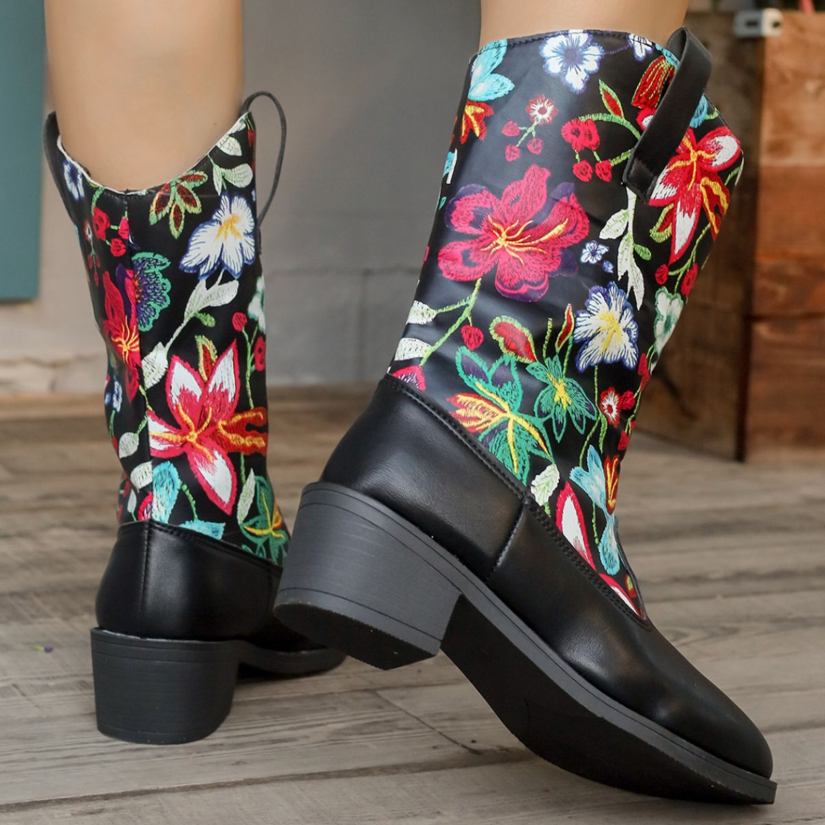 Floral Block Heel Boots