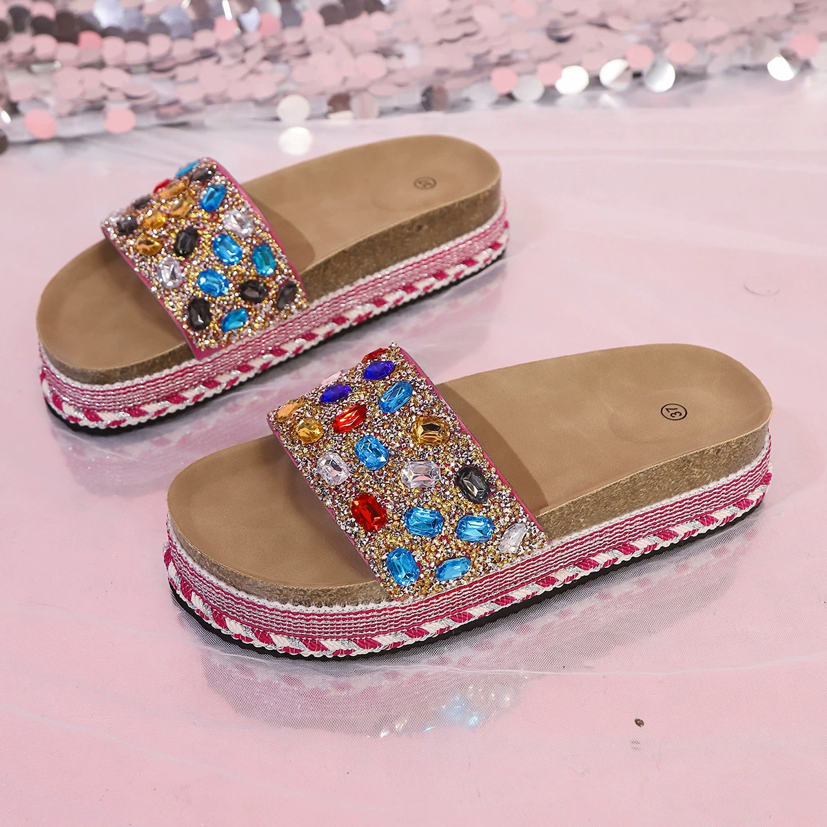 Rhinestone Open Toe Platform Sandals