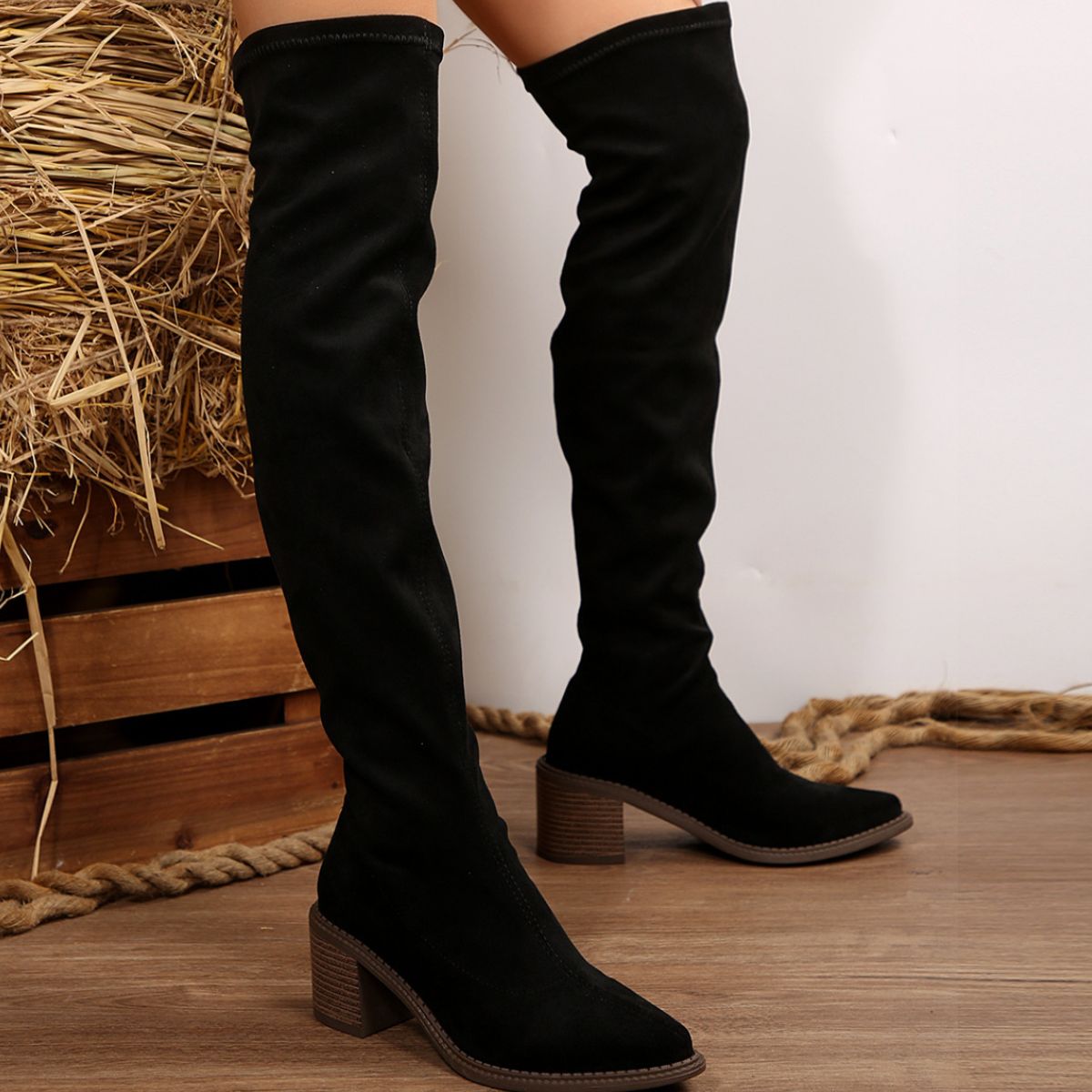 Point Toe Block Heels Boots